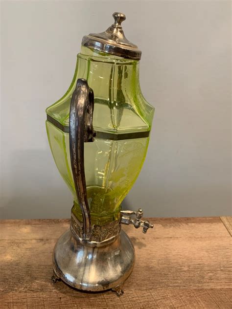 Uranium Glass Vaseline Etched Glass Samovar Dispenser Coffee Etsy