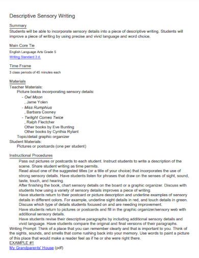 sensory details examples  google docs examples