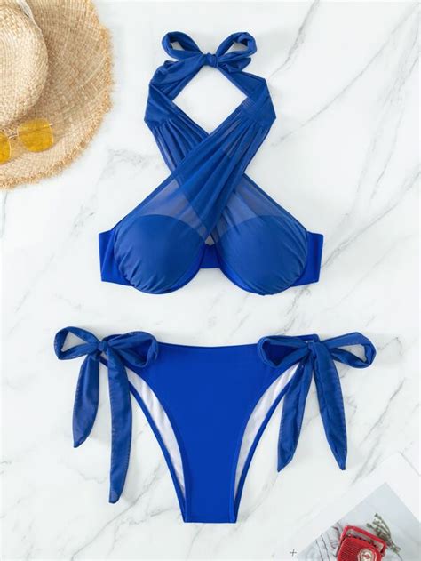Criss Cross Halter Underwire Tie Side Bikini Swimsuit SHEIN USA