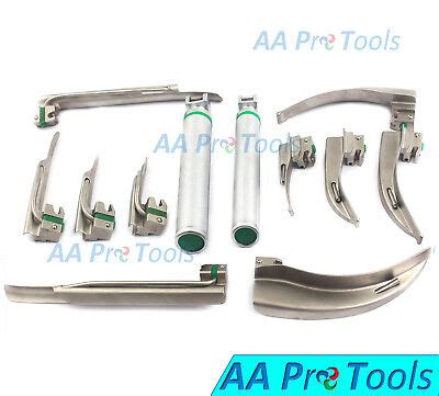 Set Of Fiber Optic Mac Miller Laryngoscope Blade Handle