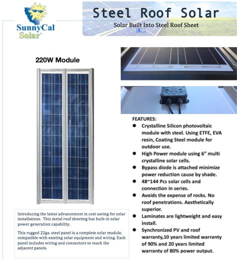 Steel Roof Solar Module 220W SunnyCal Solar Inc