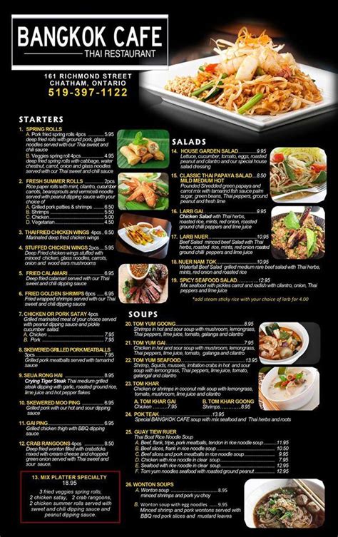 Menu at Bangkok Cafe, Chatham-Kent