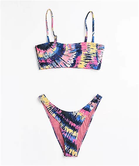 Damsel Jas Multi Tie Dye Bandeau Bikini Top Zumiez