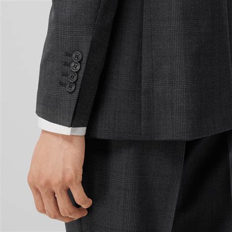 Classic Fit Check Wool Three Piece Suit In Charcoal Melange Men