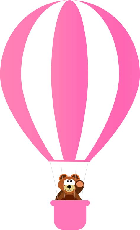 A Charming Clipart Featuring A Teddy Bear Riding In A Hot Air Balloon With A Pink And White