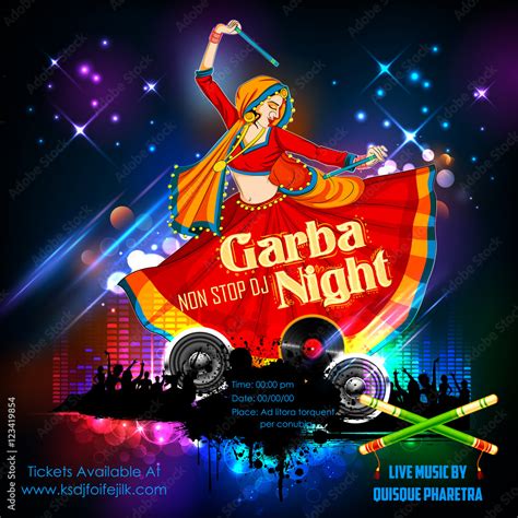 Woman playing Dandiya in disco Garba Night poster for Navratri Dussehra ...