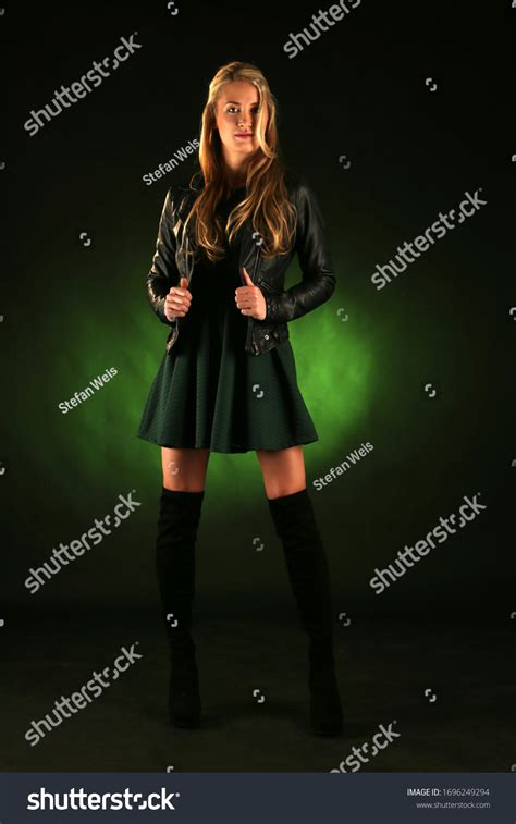 Beautiful Blonde Woman Long Legs Balck Stock Photo 1696249294 Shutterstock