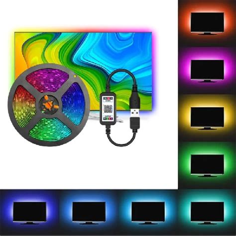 Fita Led Inteligente Para Tv - Fita Led Inteligente 5050 RGB 3m USB 5V com Bluetooth para TV e PC ...