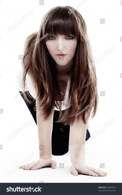 Brunette Long Hair Crawling On Floor Stock Photo Shutterstock