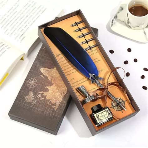 RETRO CALLIGRAPHY FEATHER Dip Pen Writing Ink Quill Fountain Pen Set