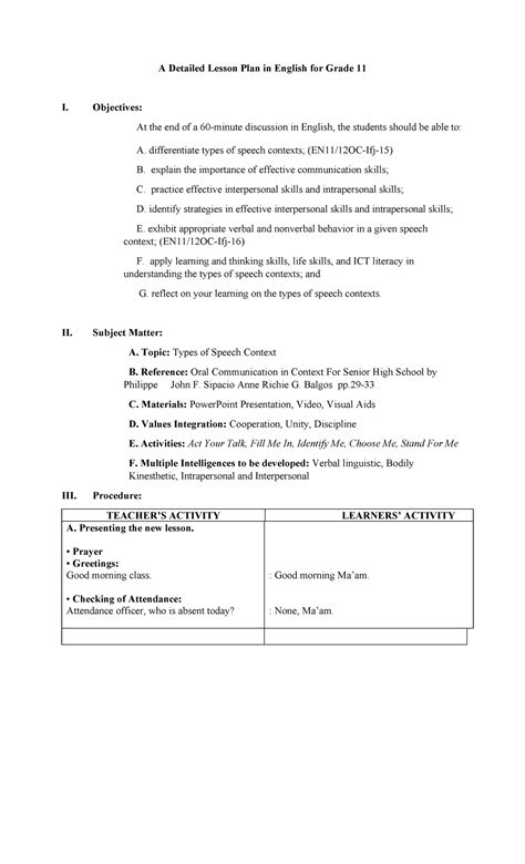 A Detailed Lesson Plan In English For Grade 11 Oral Communication Compress A Detailed Lesson