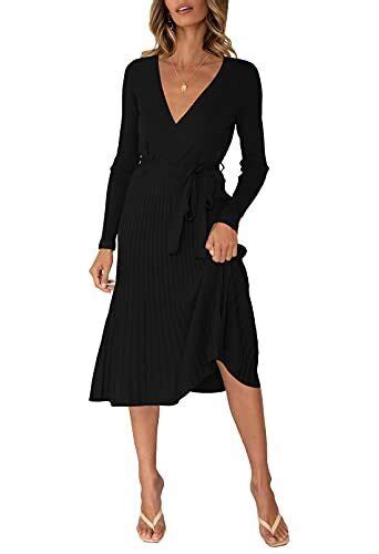 Pink Queen Womens V Neck Sweater Wrap Dress Long Sleeve Elegant