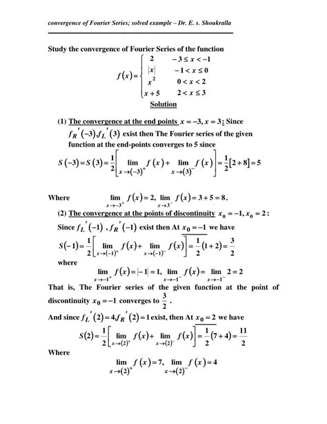 Pdf Study The Convergence Of Fourier Series Of The Function