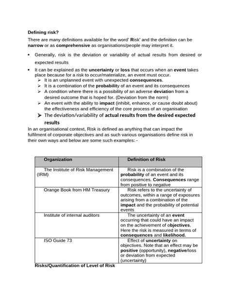 Defining risk | PDF | Risk | Uncertainty