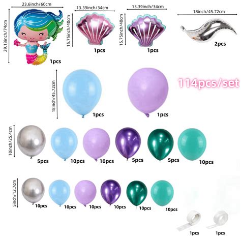 114pcs/Set Mermaid Theme Balloon Garland Kit, Soft Purple, Blue And