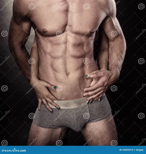 Muscular Naked Man And Female Hands Stock Photo Image Of Model Slim