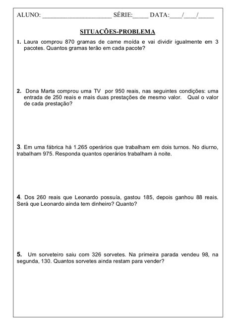 Situações Problemas 6 Ano Envolvendo As Quatro Operações