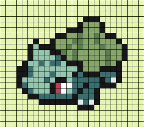 A pixel art template of Bulbasaur from Pokémon. Perler Bead Patterns ...