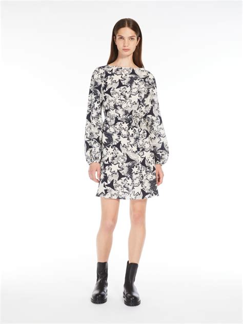 Printed Crepe De Chine Dress Navy Noli Max Mara