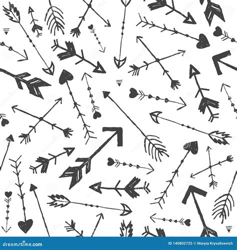 Vector Hand Drawn Arrows Seamless Pattern Doodle Vintage Boho Style