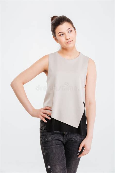 Schöne Nachdenkliche Junge Blonde Frau Weg Schaut Stockfoto Bild