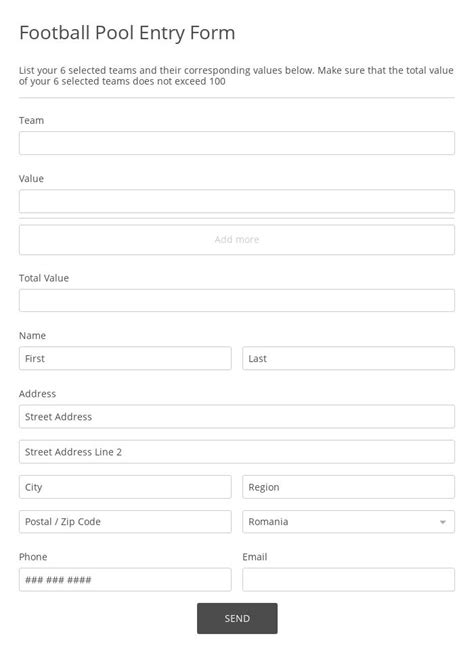 Football Pool Entry Form Template 123formbuilder