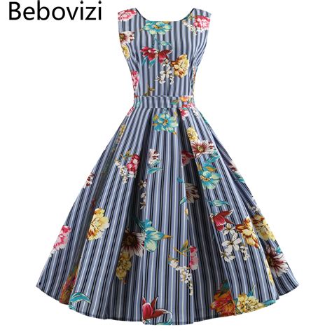 Bebovizi Brand Stripe Party Midi Dresses For Women Clothing Flower