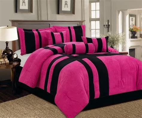 6 Pc Pink Black Comforter Pink Set Micro Suede Full Black Comforter