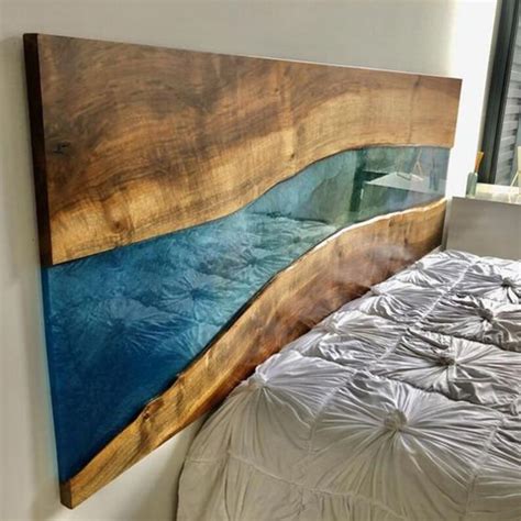 Epoxy Resin Wood Headboard Live Edge Resin Artepoxy River Etsy