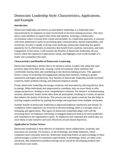 Democratic Leadership Style Pdf Leadership Creativity