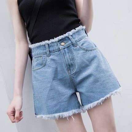 A Line Denim Shorts Korean Version Simple Curled Edge Student Hot Pants Loose Slimmer Look High