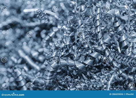 Close Up Scene Of The Metal Materials Scrap From Turning Process Stock