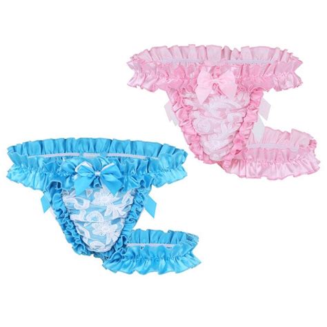 Gay Sissy Ruffled Satin Thong Garter Set Queerks