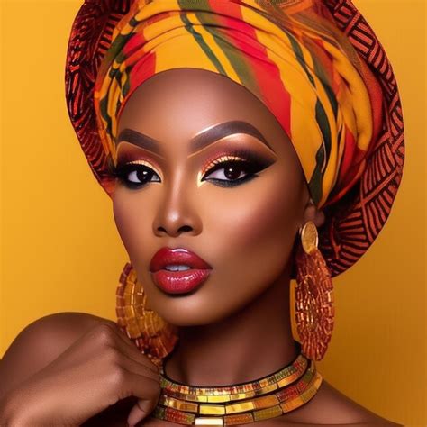 Premium Photo Fashionable African Makeup Trends On Yellow Background