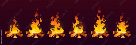 Animation of fire burn in 2d effect, cartoon vector background. Fire ...