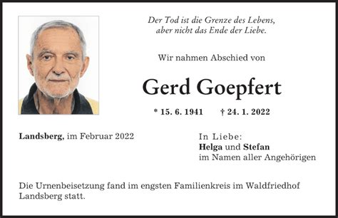 Traueranzeigen Von Gerd Goepfert Augsburger Allgemeine Zeitung