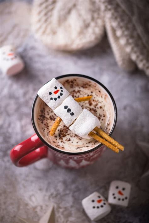 Hot Chocolate With Snowman Marshmallow Stock Image Image Of Xmas Dessert