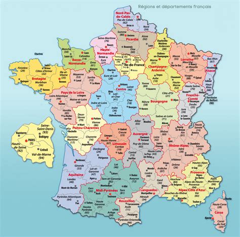 carte de france divisions regions departements villes