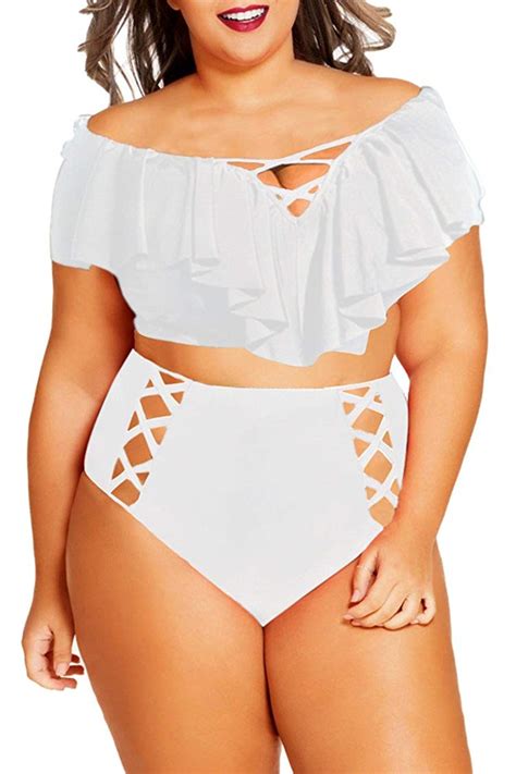 Sovoyontee Sovoyontee Women Plus Size Ruffles High Waisted Swimsuit Bikini Sets Bathing Suit