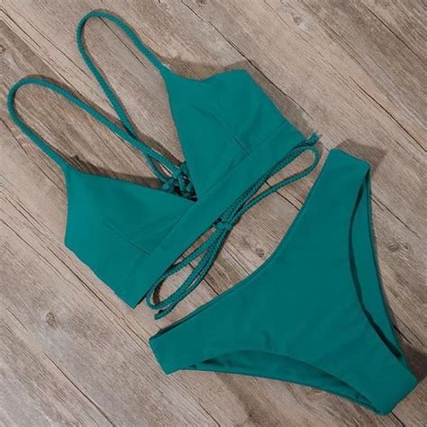 MAILLOT DE BAIN Maillot De Bain Sexy Pour Femmes Bandage Bikini Tanga Push Up Ensemble Deux