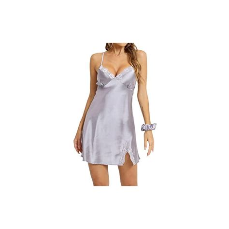 Alcea Rosea Donna Pigiameria Pizzo Lingerie Chemises Camicia Da Notte Sexy Abito Da Notte Raso