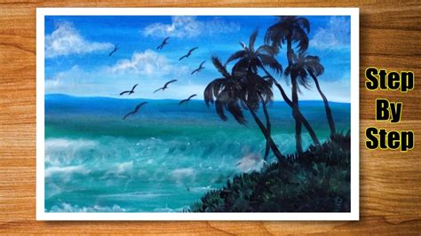 How To Draw Seascape Seascape Painting With Acrylic Acrylic Painting For Beginners Youtube