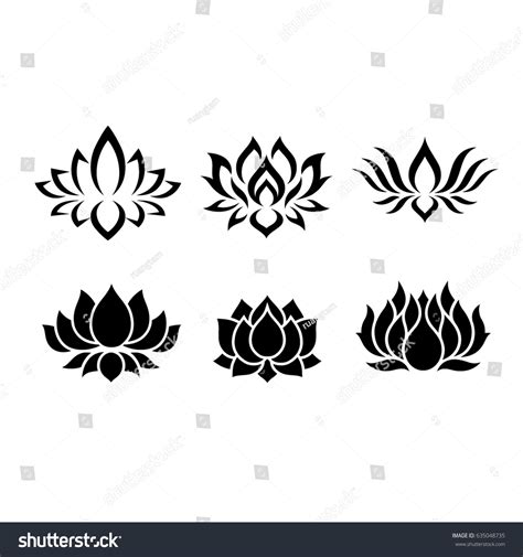 Vector Black Lotus Icons Set On vector de stock libre de regalías