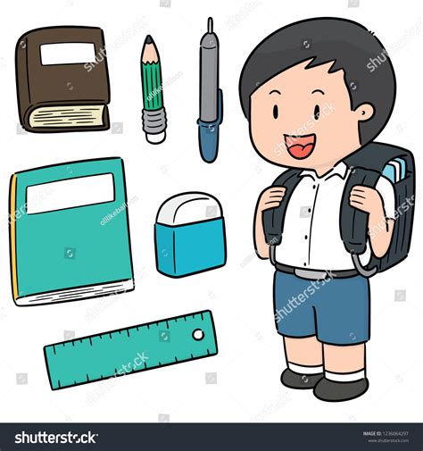 Vector Set Student Stationery Stock Vector Royalty Free 1236064297