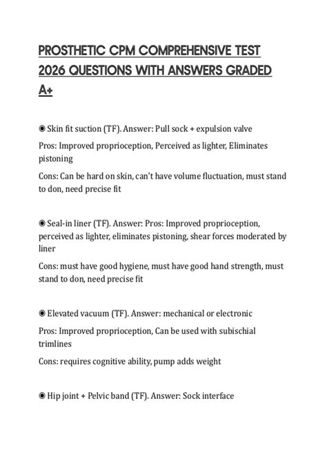PROSTHETIC CPM COMPREHENSIVE TEST 2026 QUESTIONS WITH ANSWERS GRADED A+