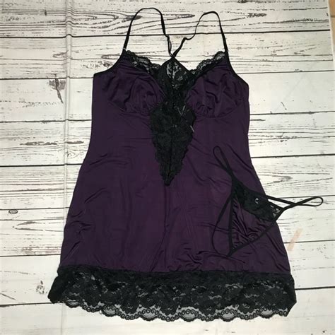 Intimates Sleepwear Women Plus Size Babydoll Lingerie Back Crisscross Lace Trim Chemise