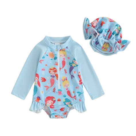 Elippeo Baby Girls Swimsuit Months Years Strawberry Flower Mermaid Bikini With Hat