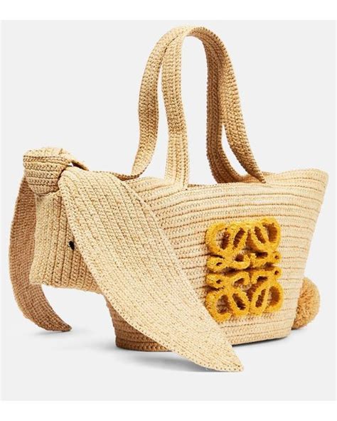 Loewe Bunny Basket Small Raffia Tote Bag In Metallic Lyst