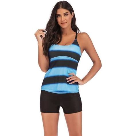 Maillot de bain Femme 2 pièces Grande Taille Tankini Bikini Dégradé Bleu Motif 79 Bleu