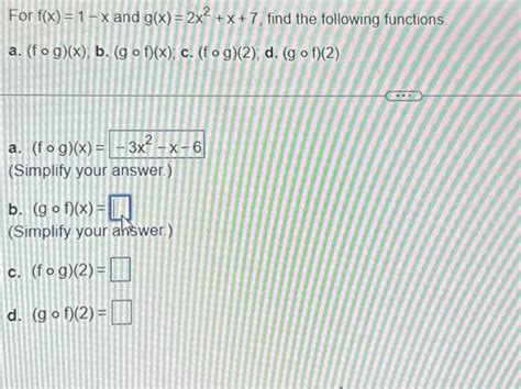 Solved For f(x)=1−x and g(x)=2x2+x+7, find the following | Chegg.com